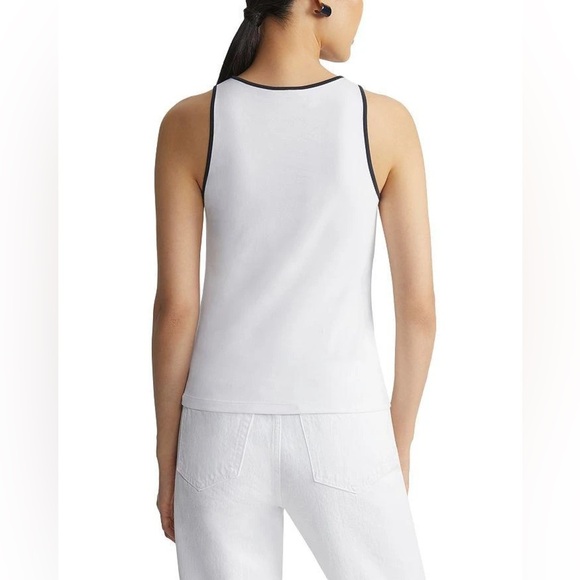 LAFAYETTE 148 NEW YORK White w/ Black Trim Racerback Tank Top Small $248 NWT - Picture 2 of 6